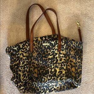 Leopard Print Tote Bag with Brown Straps
